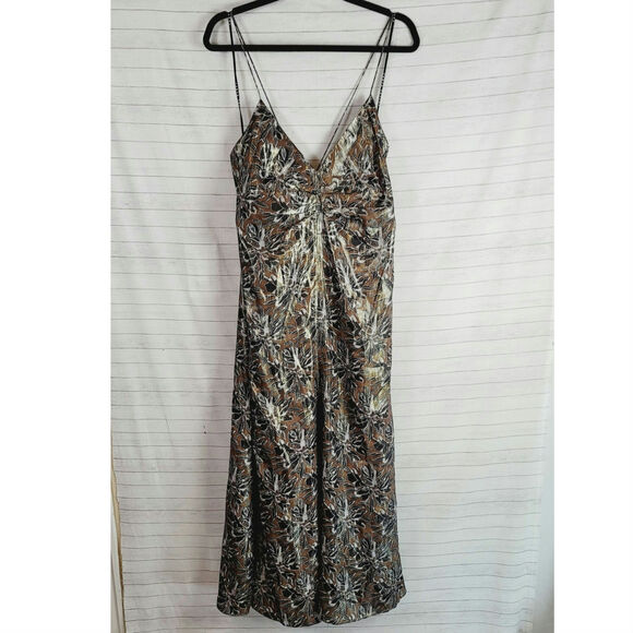 Tanya Taylor Meredith Metallic Silk Blend Maxi Dress, sz 14 - Picture 1 of 16